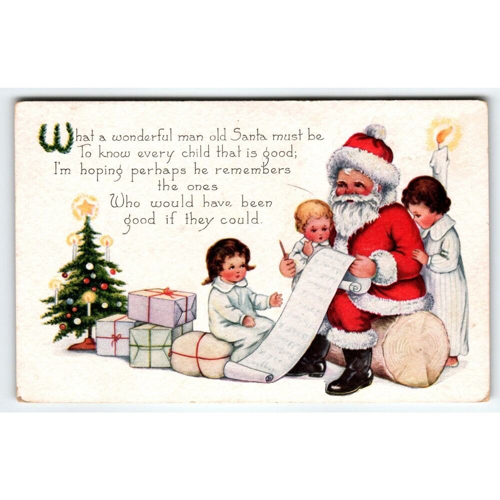 Santa Claus Christmas Postcard Saint Nick Children Whitney Embossed Xmas Tree